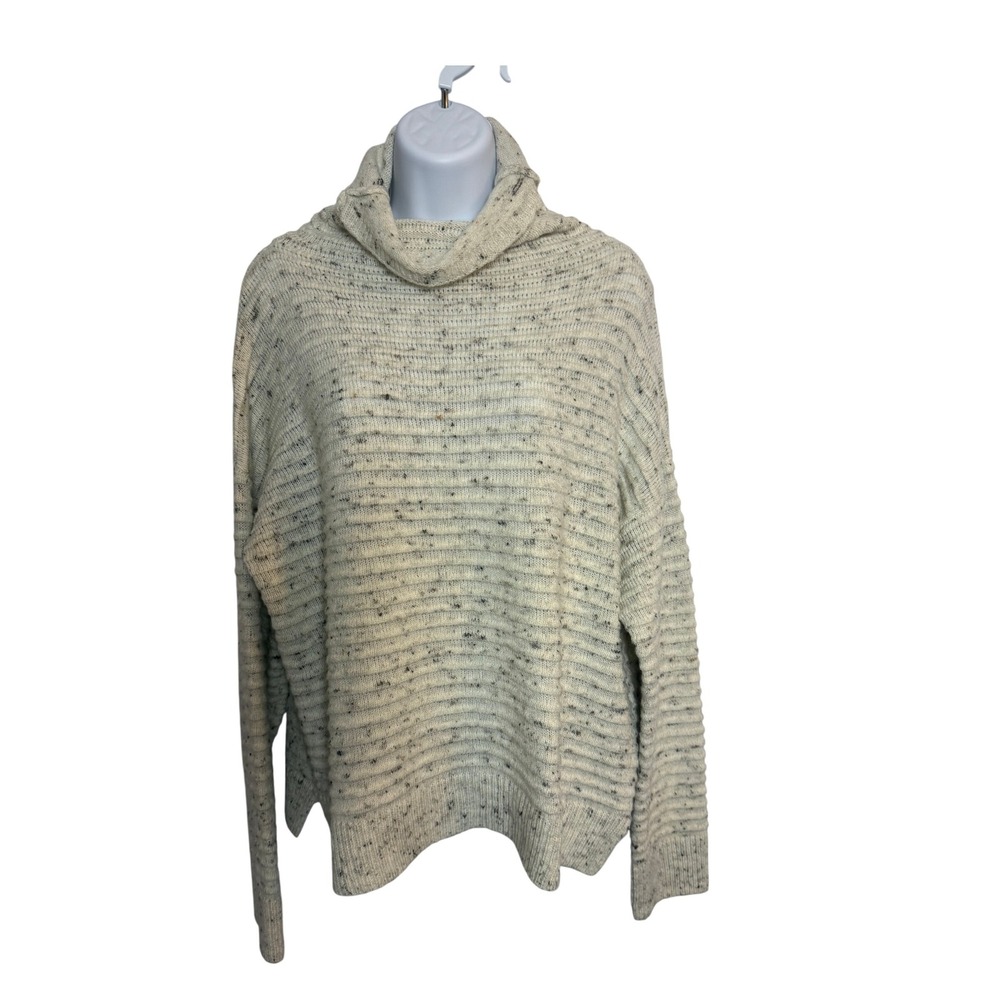 Madewell Womens Ribbed Knit Cowl Neck Sweater Large Neutral Cozy Warm Oversized‎